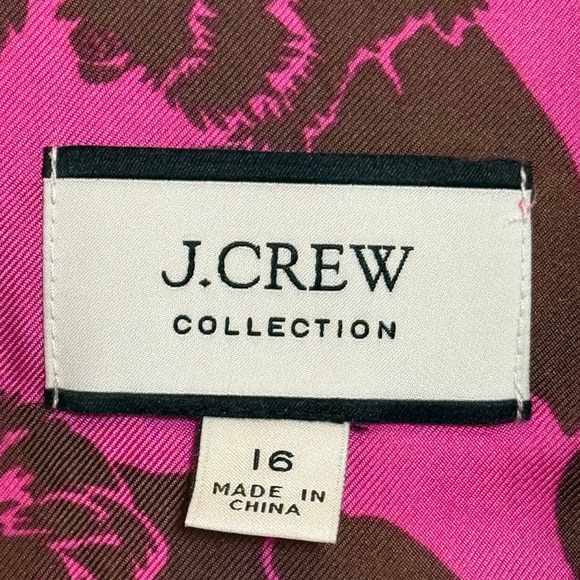 J.Crew Collection Silk Twill shirt in Sleepy Lion AJ436 FUCHSIA BROWN Sz 16 - Picture 2 of 4